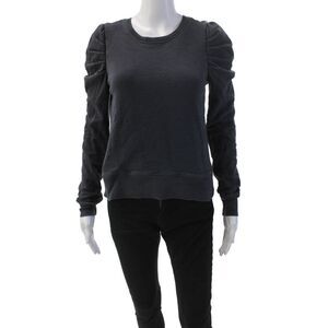 Leallo Womens Long Sleeve Crew Neck Sweatshirt Navy Blue Cotton Size XS